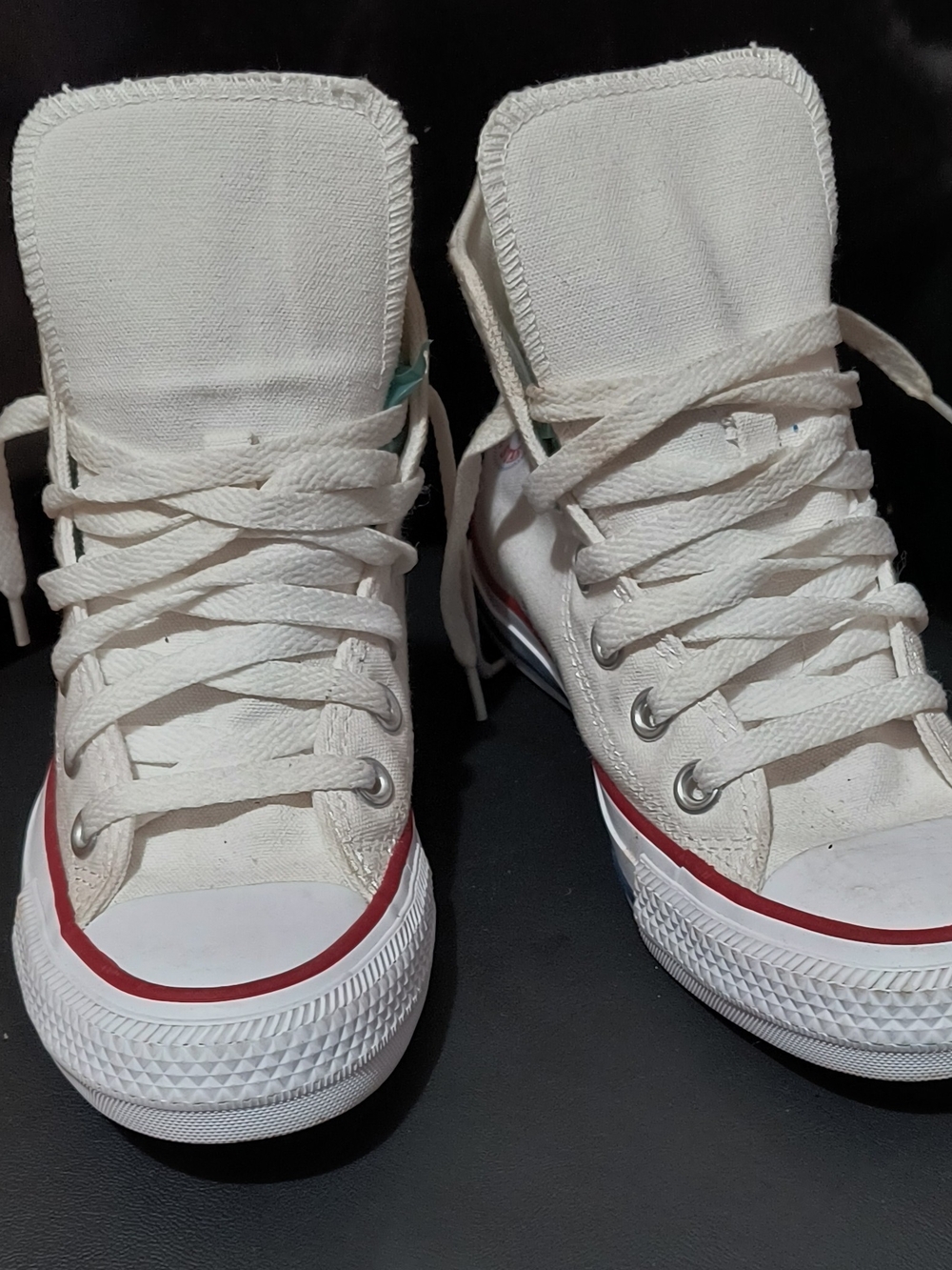 White High-Top Canvas Sneakers with Red Stripe